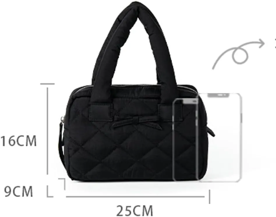 Bow Tie Purses for Women Puffer Boston Bag Quilted Handbags for Women Lightweight Padding Clutch Purse Bowknot Cloud Bag