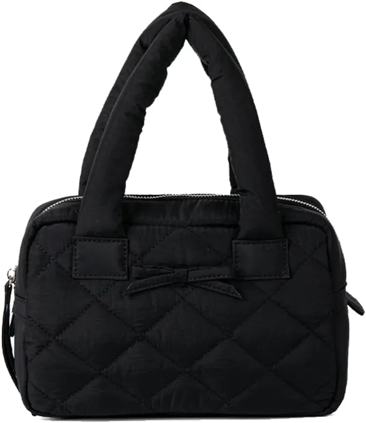 Bow Tie Purses for Women Puffer Boston Bag Quilted Handbags for Women Lightweight Padding Clutch Purse Bowknot Cloud Bag