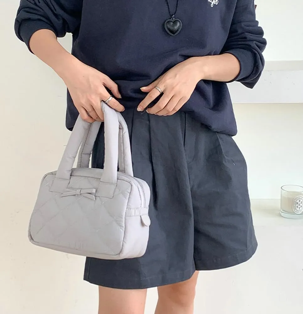 Bow Tie Purses for Women Puffer Boston Bag Quilted Handbags for Women Lightweight Padding Clutch Purse Bowknot Cloud Bag