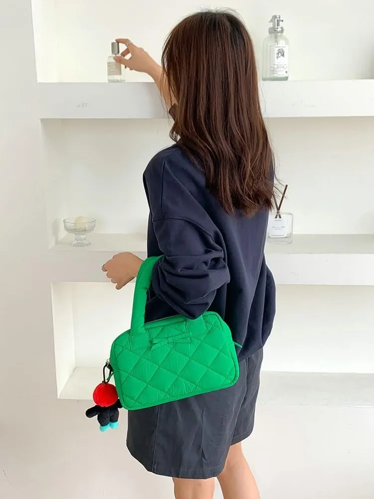 Bow Tie Purses for Women Puffer Boston Bag Quilted Handbags for Women Lightweight Padding Clutch Purse Bowknot Cloud Bag
