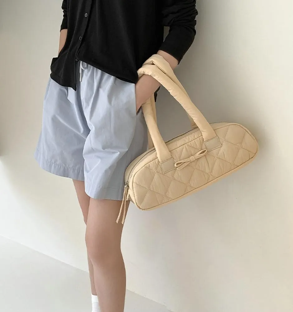 Bow Tie Purses for Women Puffer Boston Bag Quilted Handbags for Women Lightweight Padding Clutch Purse Bowknot Cloud Bag