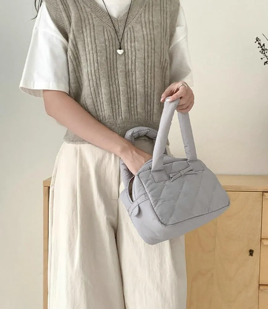 Bow Tie Purses for Women Puffer Boston Bag Quilted Handbags for Women Lightweight Padding Clutch Purse Bowknot Cloud Bag