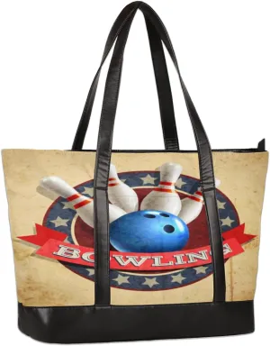 Bowling Retro Grunge Pattern Women's Laptop Tote Bag Casual Teacher Handbag Work Bag for Laptop Computer Up to 15.6 inch
