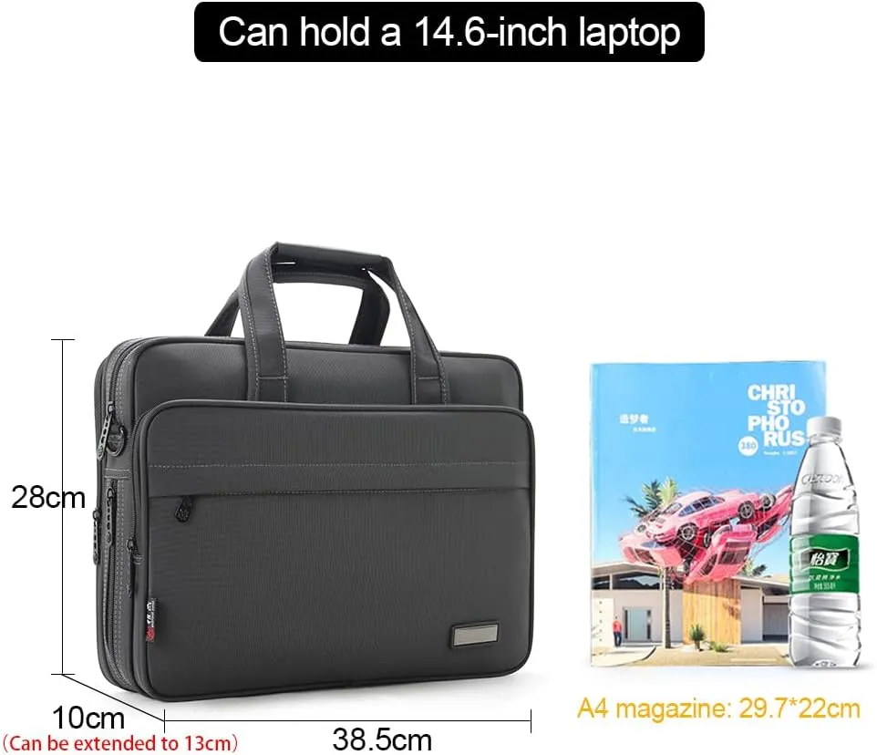 Briefcases for Men Canvas Tote Bag 14 Inches Laptop Case Large Shoulder Work Bags Office Messenger Expandable Waterproof