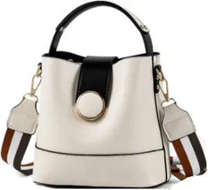 Bucket Large Capacity Casual PU Leather Crossbody Vintage Ladies Simple Design Shopping Tote Bag