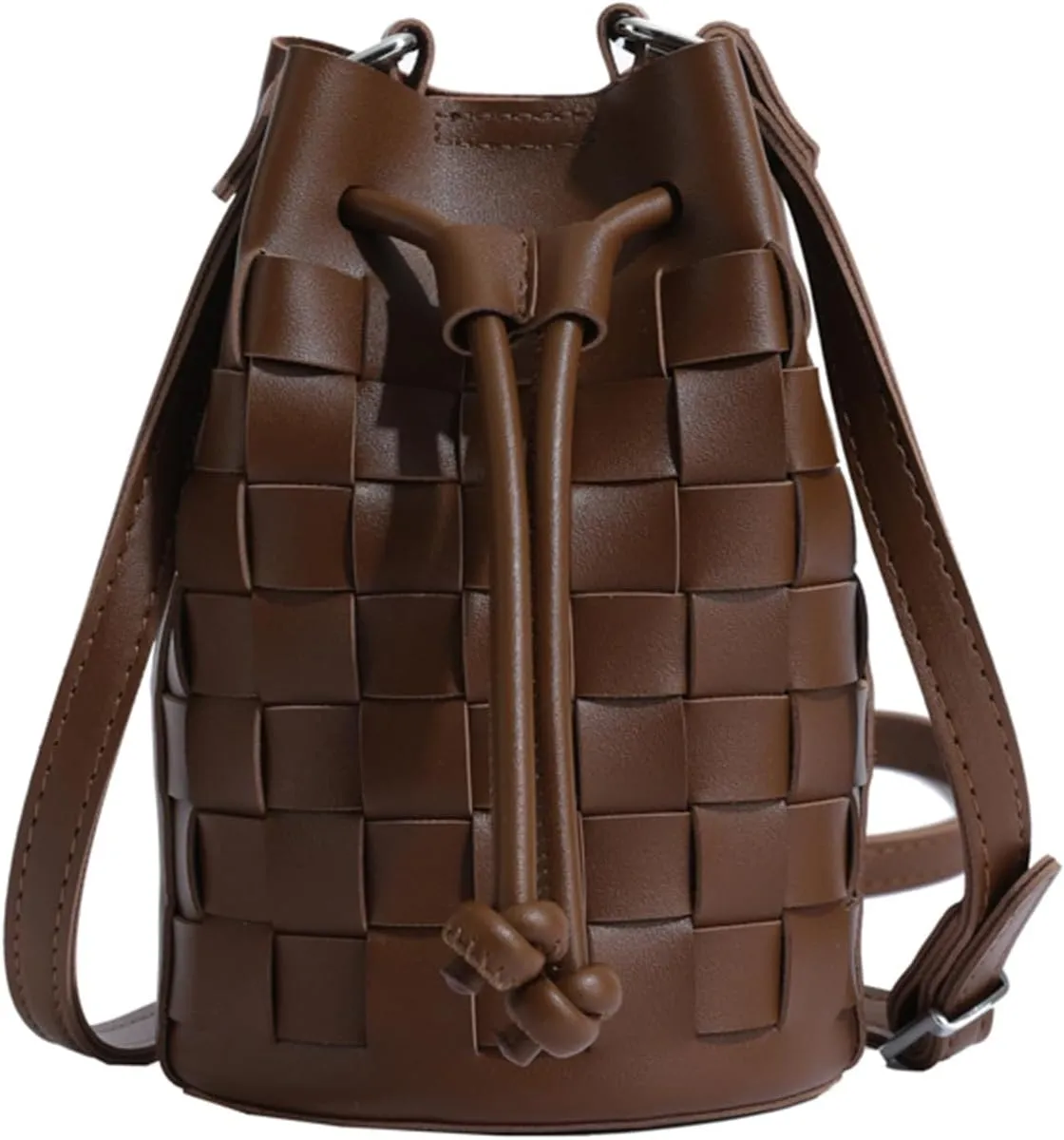 Bucket Purses for Women Mini Leather Woven Bucket Bag Drawstring Purse Hobo Crossbody Bucket Handbags