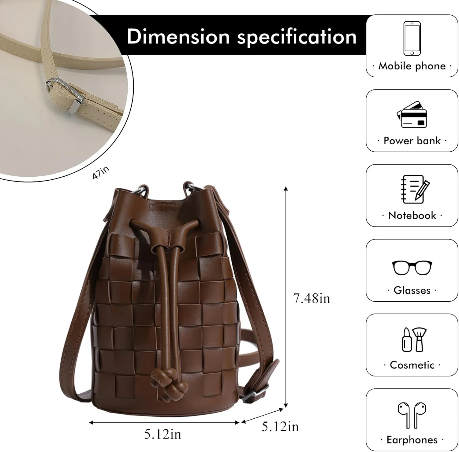 Bucket Purses for Women Mini Leather Woven Bucket Bag Drawstring Purse Hobo Crossbody Bucket Handbags