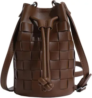 Bucket Purses for Women Mini Leather Woven Bucket Bag Drawstring Purse Hobo Crossbody Bucket Handbags