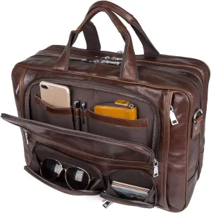 Business Travel Briefcase Genuine Leather Duffel Bags for Men Laptop Bag fits 15.6 inches Laptop