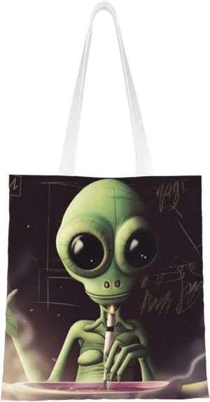Canvas Tote Bag Aesthetic for Women Alien Smoke Shopping Bags Large Tote Shoulder Bag Reusable Grocery Bags Hobo Bags Casual Handbags Cute Cloth Bags Birthday Gifts