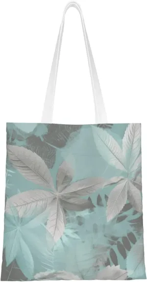 Canvas Tote Bag Aesthetic for Women Mint Gray Leaves Shopping Bags Large Tote Shoulder Bag Reusable Grocery Bags Hobo Bags Casual Handbags Cute Cloth Bags Birthday Gifts