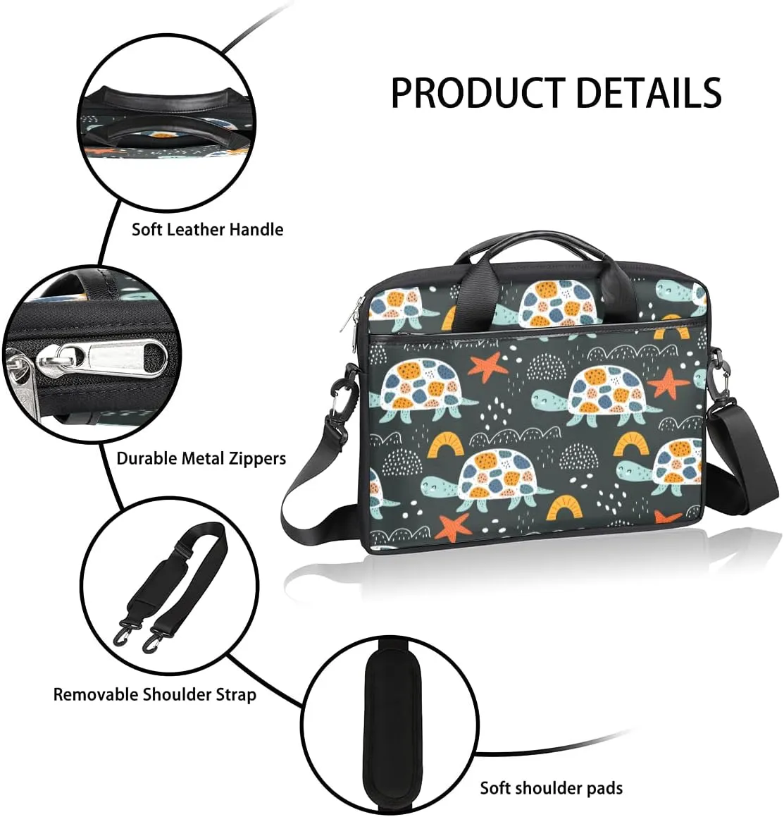 Cartoon Dog Animal Laptop Shoulder Messenger Bag Waterproof Laptop Briefcase Handle Padded Strap