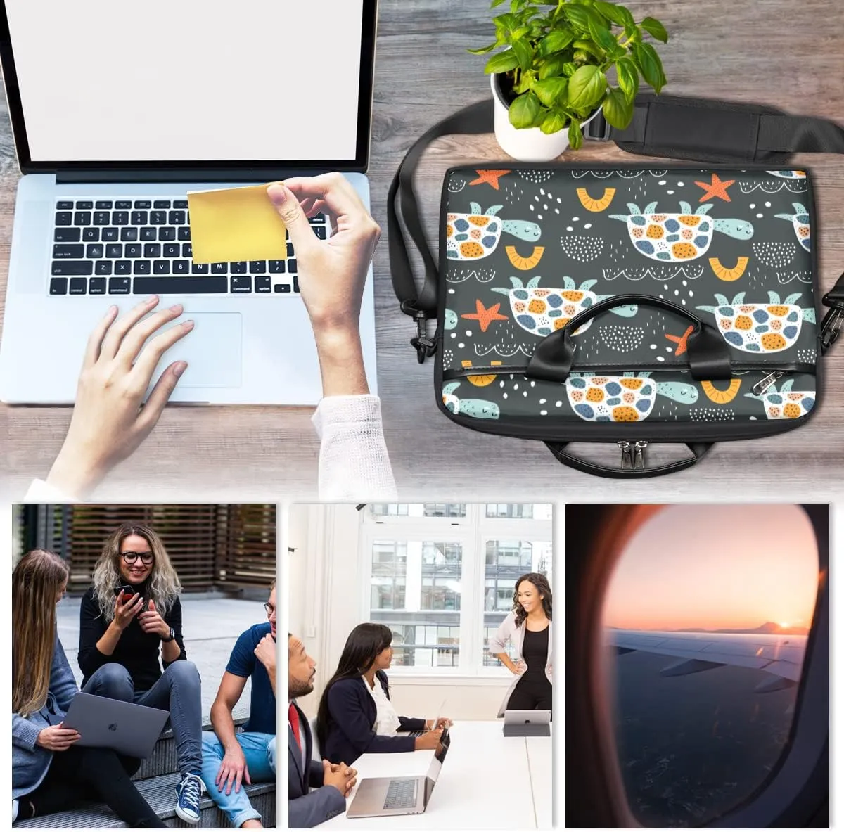 Cartoon Dog Animal Laptop Shoulder Messenger Bag Waterproof Laptop Briefcase Handle Padded Strap
