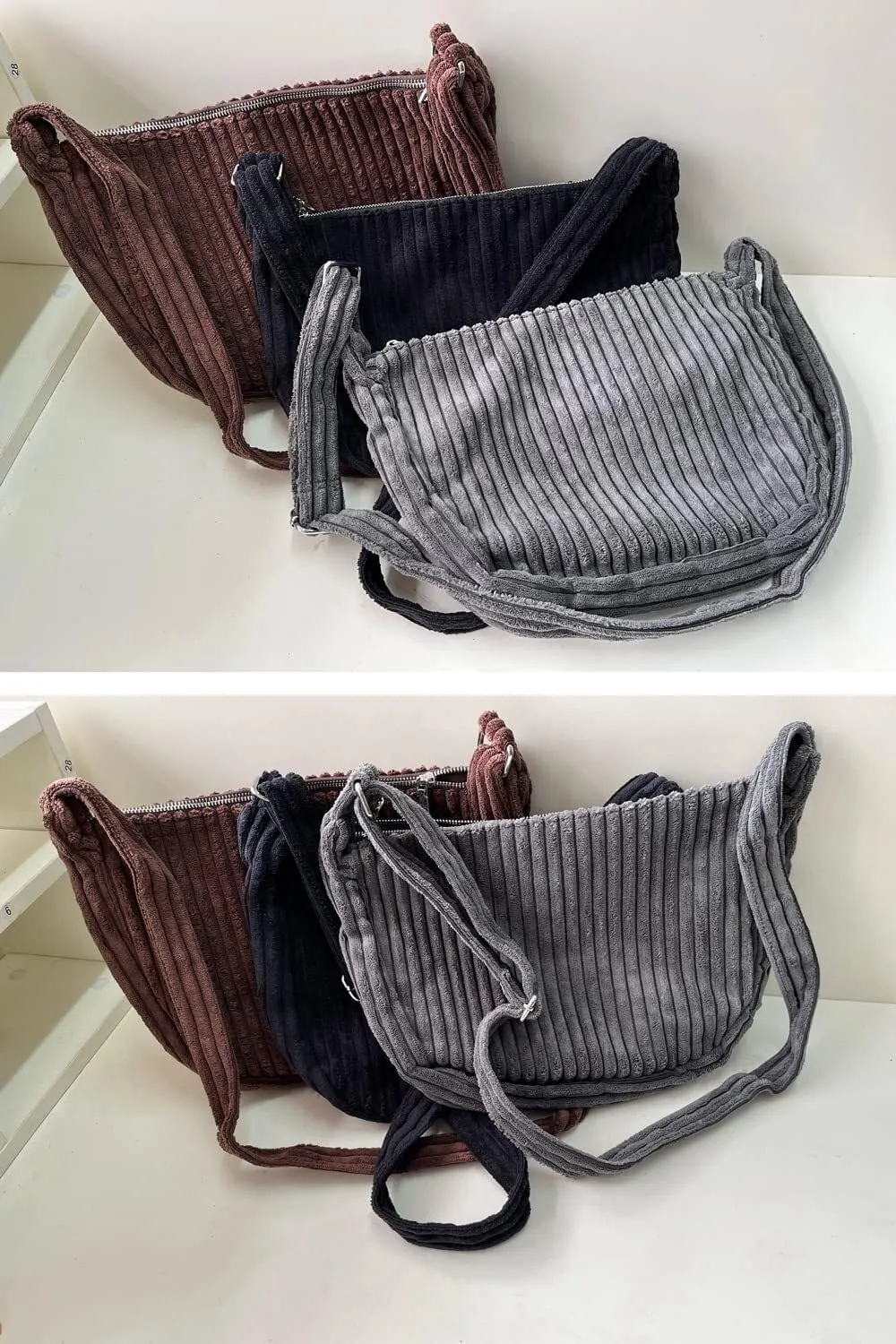 Casual Handbag Daily Bag Women Small Corduroy Hobo Wide Strap Crossbody Shoulder Bags