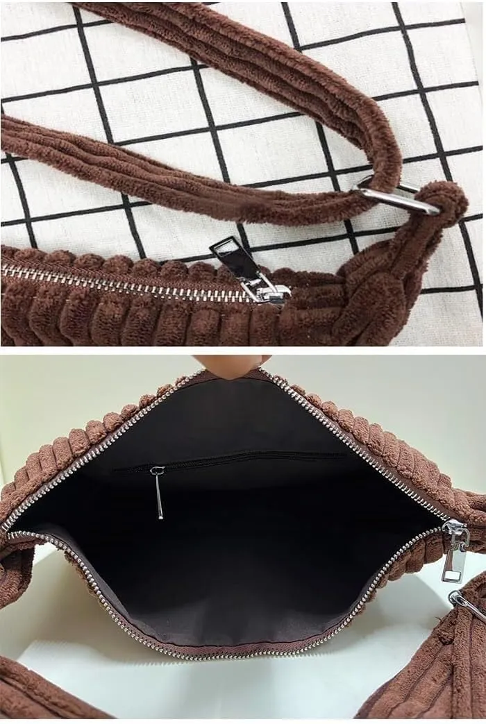 Casual Handbag Daily Bag Women Small Corduroy Hobo Wide Strap Crossbody Shoulder Bags
