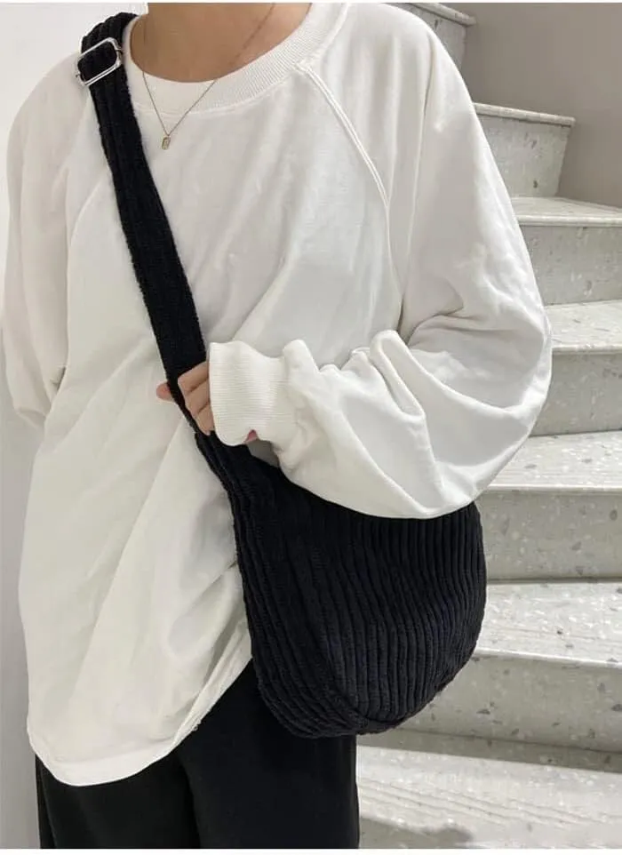 Casual Handbag Daily Bag Women Small Corduroy Hobo Wide Strap Crossbody Shoulder Bags
