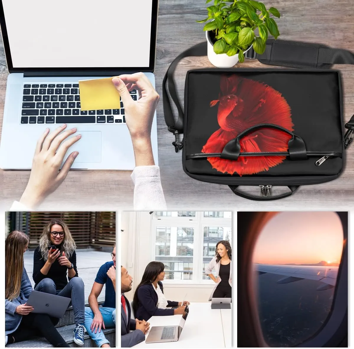 Cherry Blossom Cat Kitten Laptop Shoulder Messenger Bag Waterproof Laptop Briefcase Handle Padded Strap
