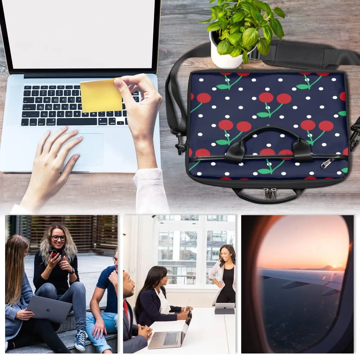 Cherry Dots Laptop Shoulder Messenger Bag Waterproof Laptop Briefcase with Handle and Padded Strap Case Sleeve