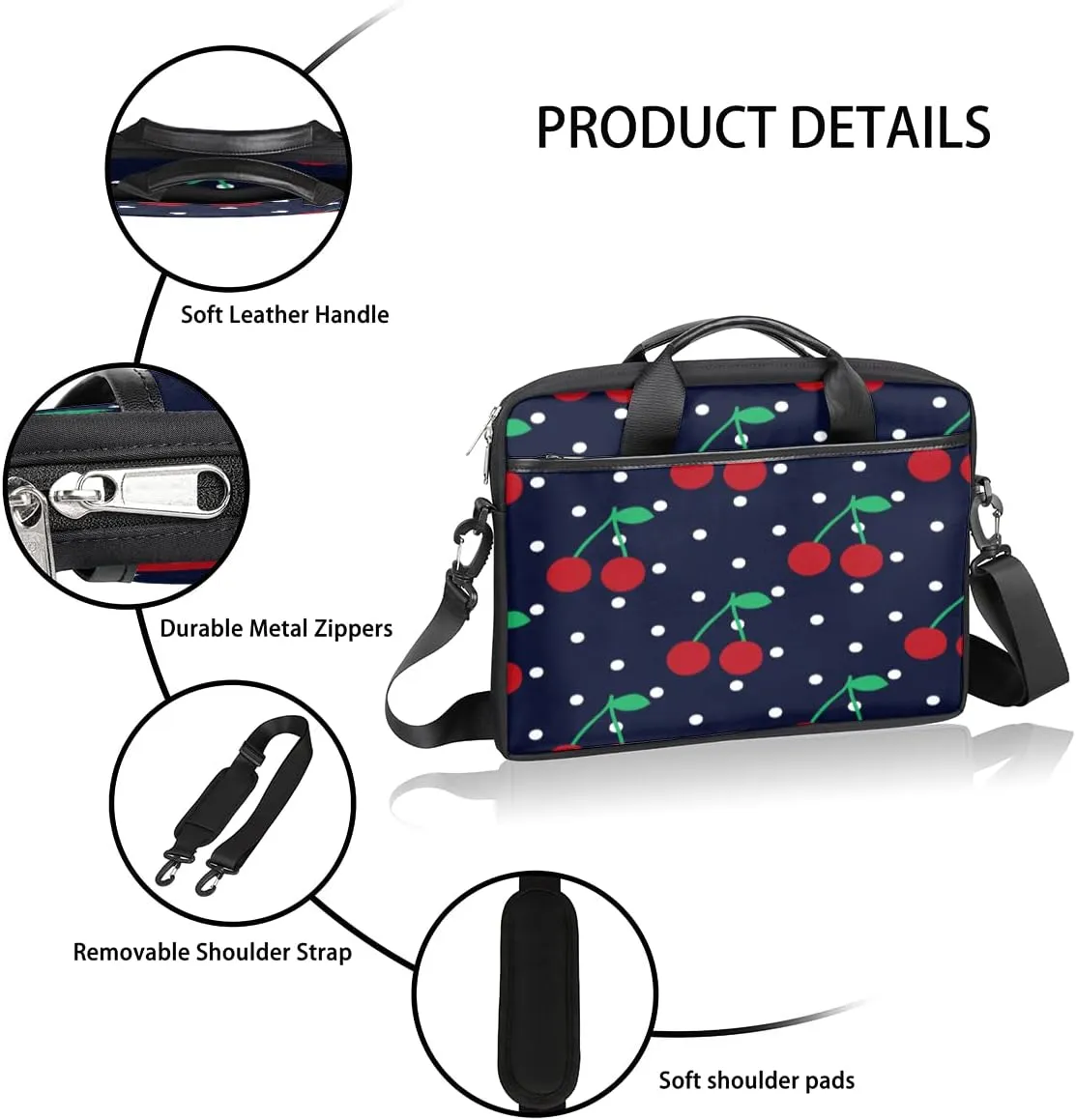 Cherry Dots Laptop Shoulder Messenger Bag Waterproof Laptop Briefcase with Handle and Padded Strap Case Sleeve
