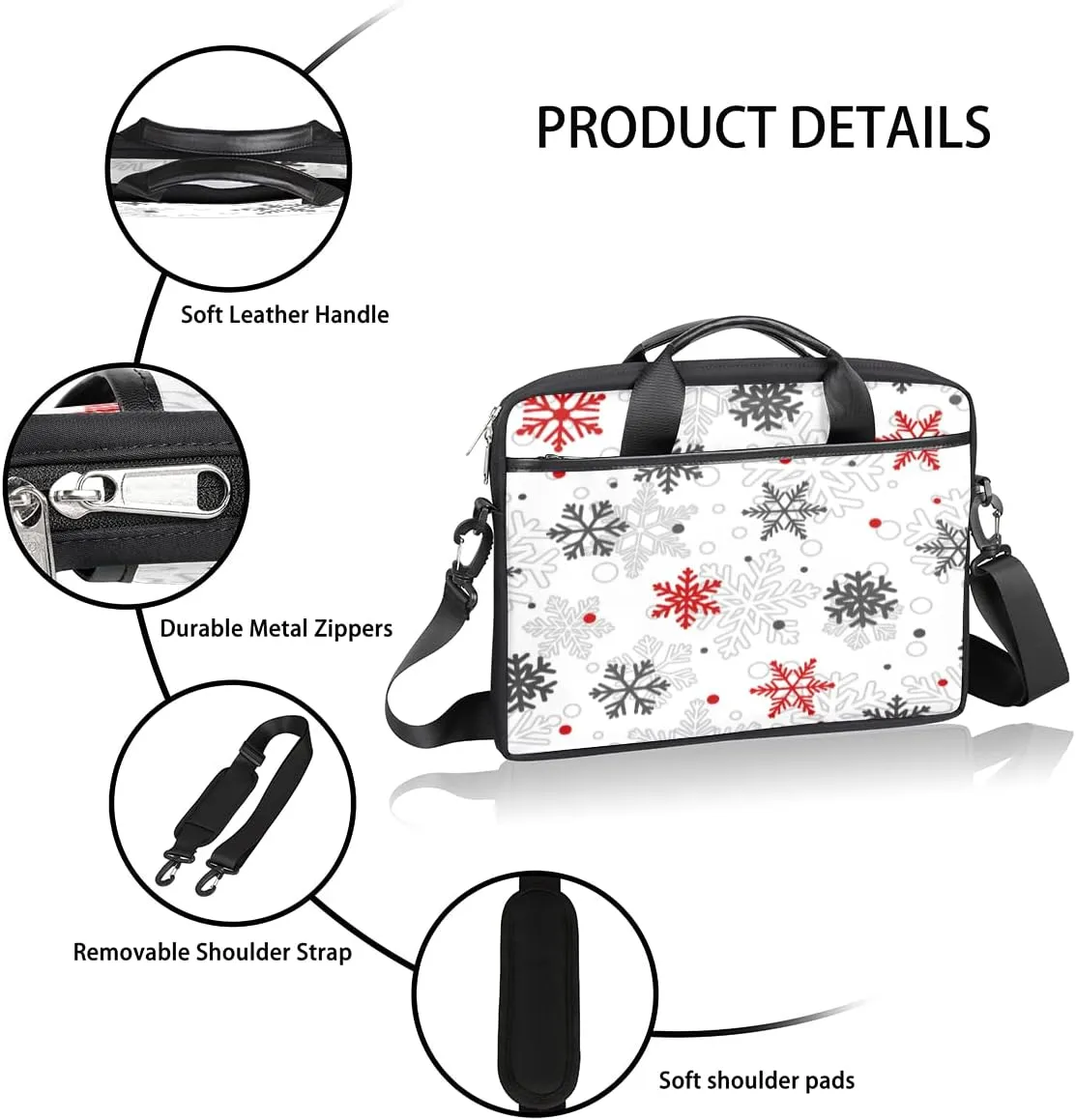 Christmas Winter White Snowflakes Laptop Shoulder Messenger Bag Waterproof Laptop Briefcase