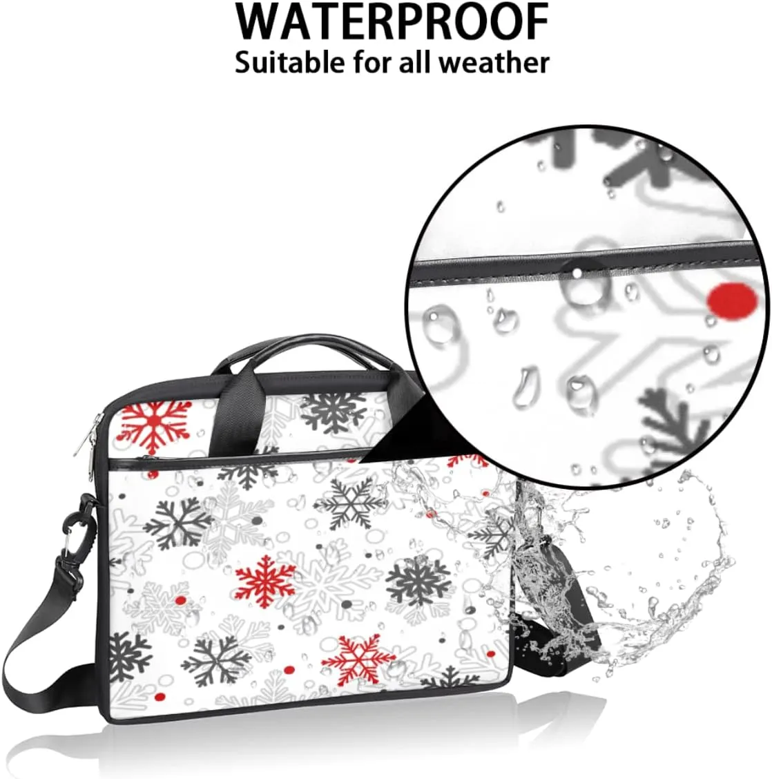 Christmas Winter White Snowflakes Laptop Shoulder Messenger Bag Waterproof Laptop Briefcase