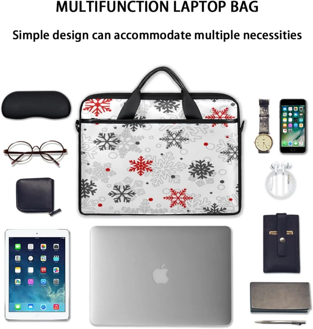 Christmas Winter White Snowflakes Laptop Shoulder Messenger Bag Waterproof Laptop Briefcase