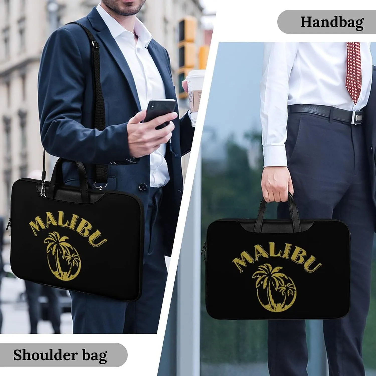 Coconut Trees in Malibu Leather Bag Laptop Case Slim Water Resistant Computer Bags with Handle Briefcase for Work