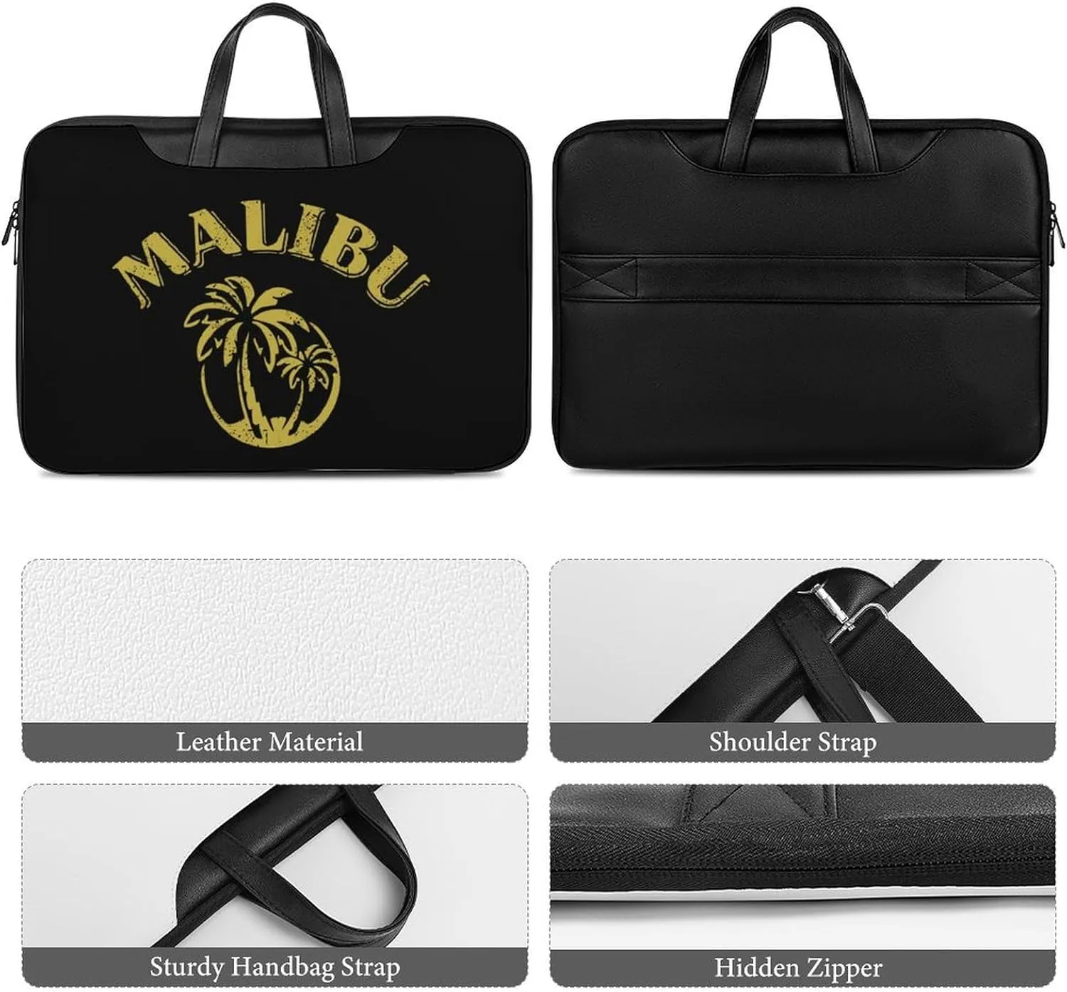 Coconut Trees in Malibu Leather Bag Laptop Case Slim Water Resistant Computer Bags with Handle Briefcase for Work