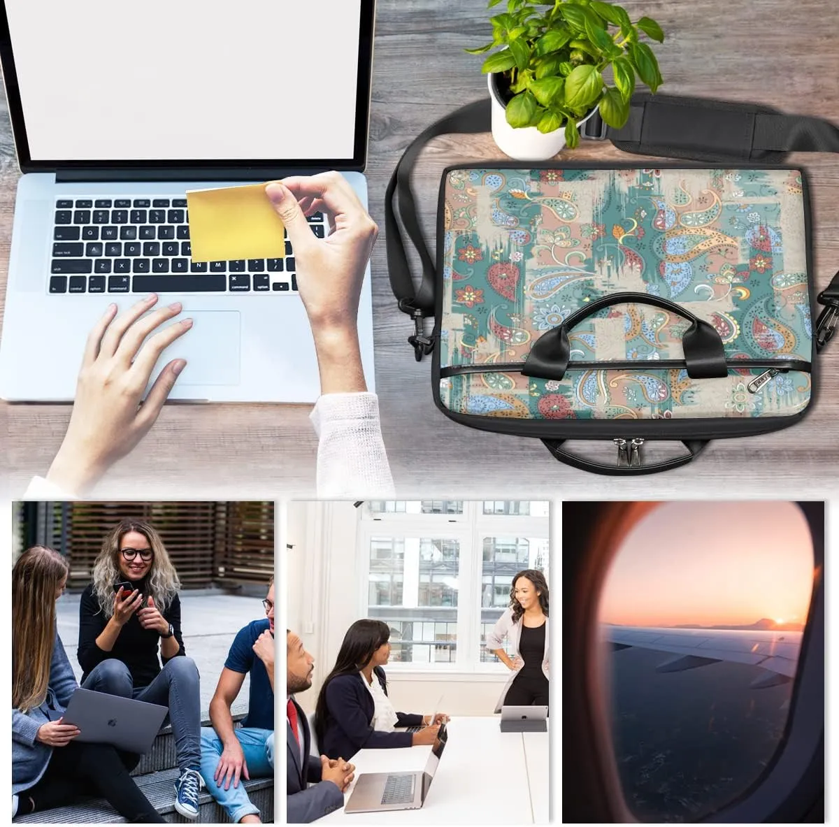 Color Mushroom Fungus Plant Printing Laptop Shoulder Messenger Bag Waterproof Laptop Briefcase