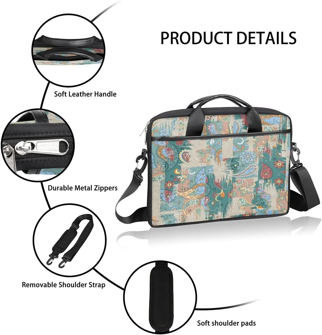 Color Mushroom Fungus Plant Printing Laptop Shoulder Messenger Bag Waterproof Laptop Briefcase