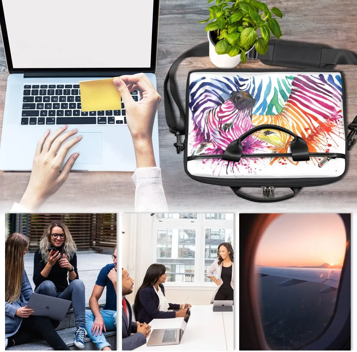 Colorful Animal Print Laptop Shoulder Messenger Bag Waterproof Laptop Briefcase with Handle and Padded Strap Case Sleeve