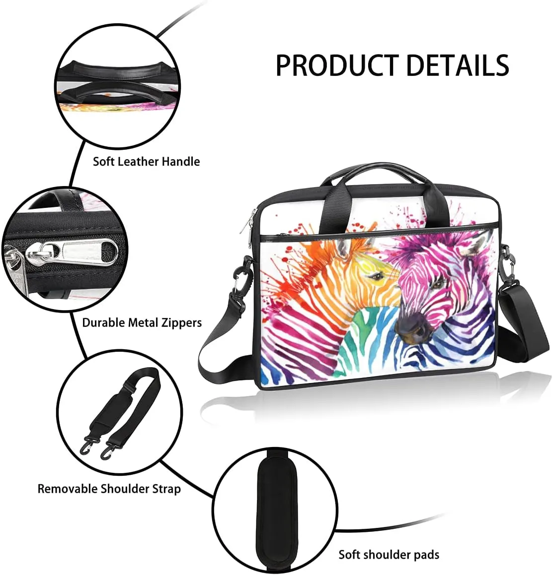 Colorful Animal Print Laptop Shoulder Messenger Bag Waterproof Laptop Briefcase with Handle and Padded Strap Case Sleeve