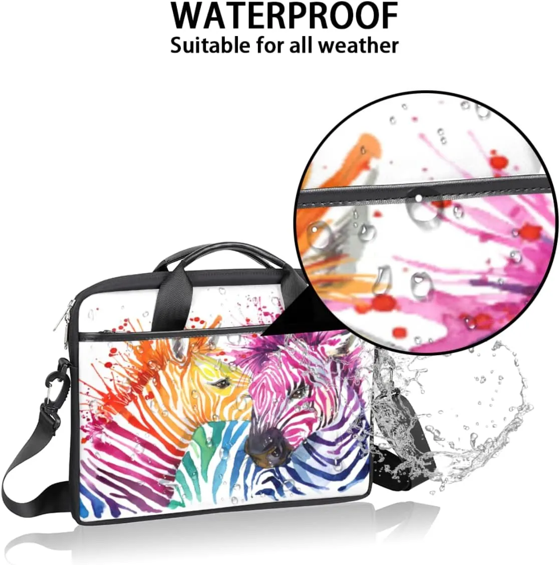Colorful Animal Print Laptop Shoulder Messenger Bag Waterproof Laptop Briefcase with Handle and Padded Strap Case Sleeve