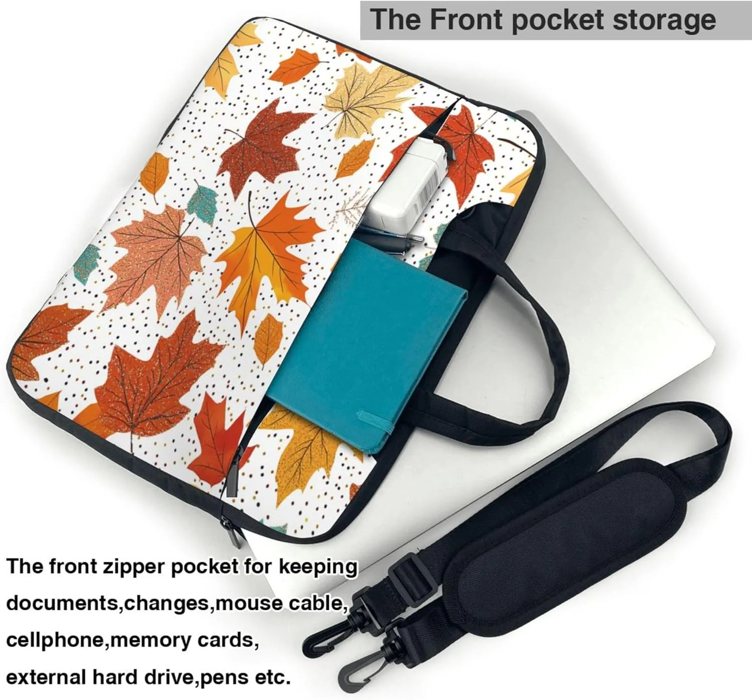 colorful Fall Maple Leaves Laptop Bag, Autumn Laptop Case Sleeve Women Men Messenger Tablet Computer Briefcases