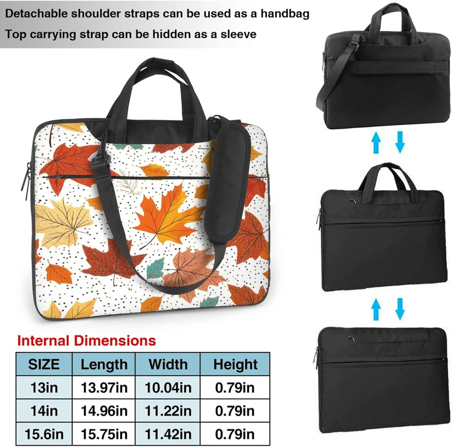 colorful Fall Maple Leaves Laptop Bag, Autumn Laptop Case Sleeve Women Men Messenger Tablet Computer Briefcases
