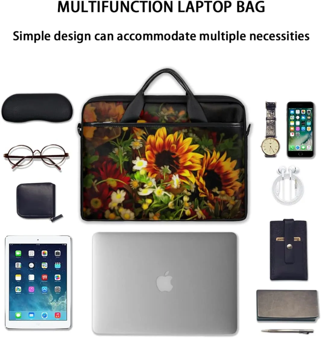 Colorful Flower Skull Laptop Shoulder Messenger Bag Waterproof Laptop Briefcase with Handle and Padded Strap Case Sleeve