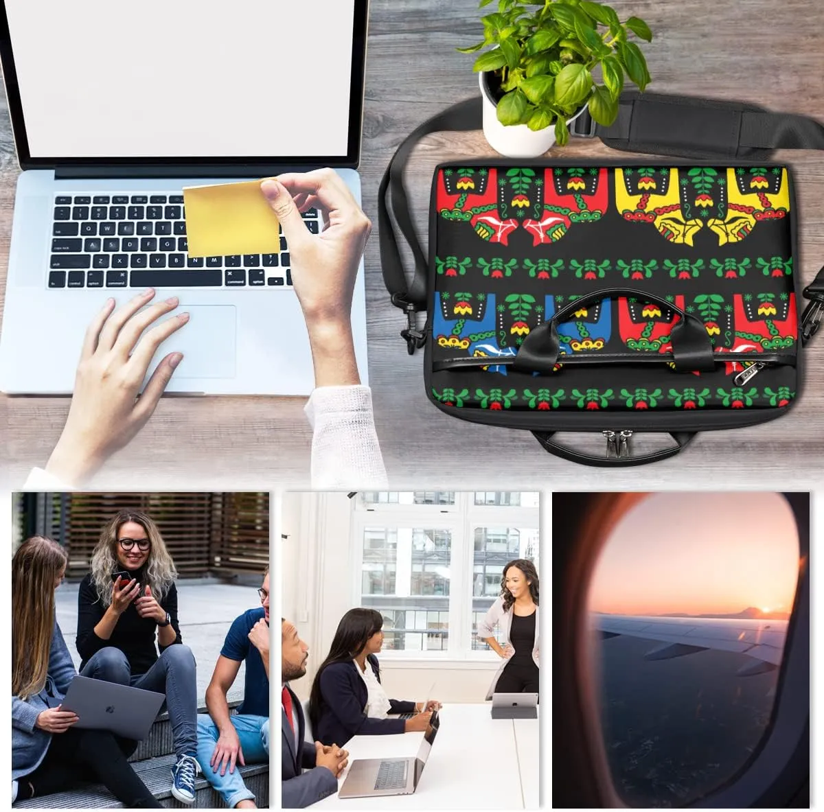 Colorful Flower Skull Laptop Shoulder Messenger Bag Waterproof Laptop Briefcase with Handle and Padded Strap Case Sleeve