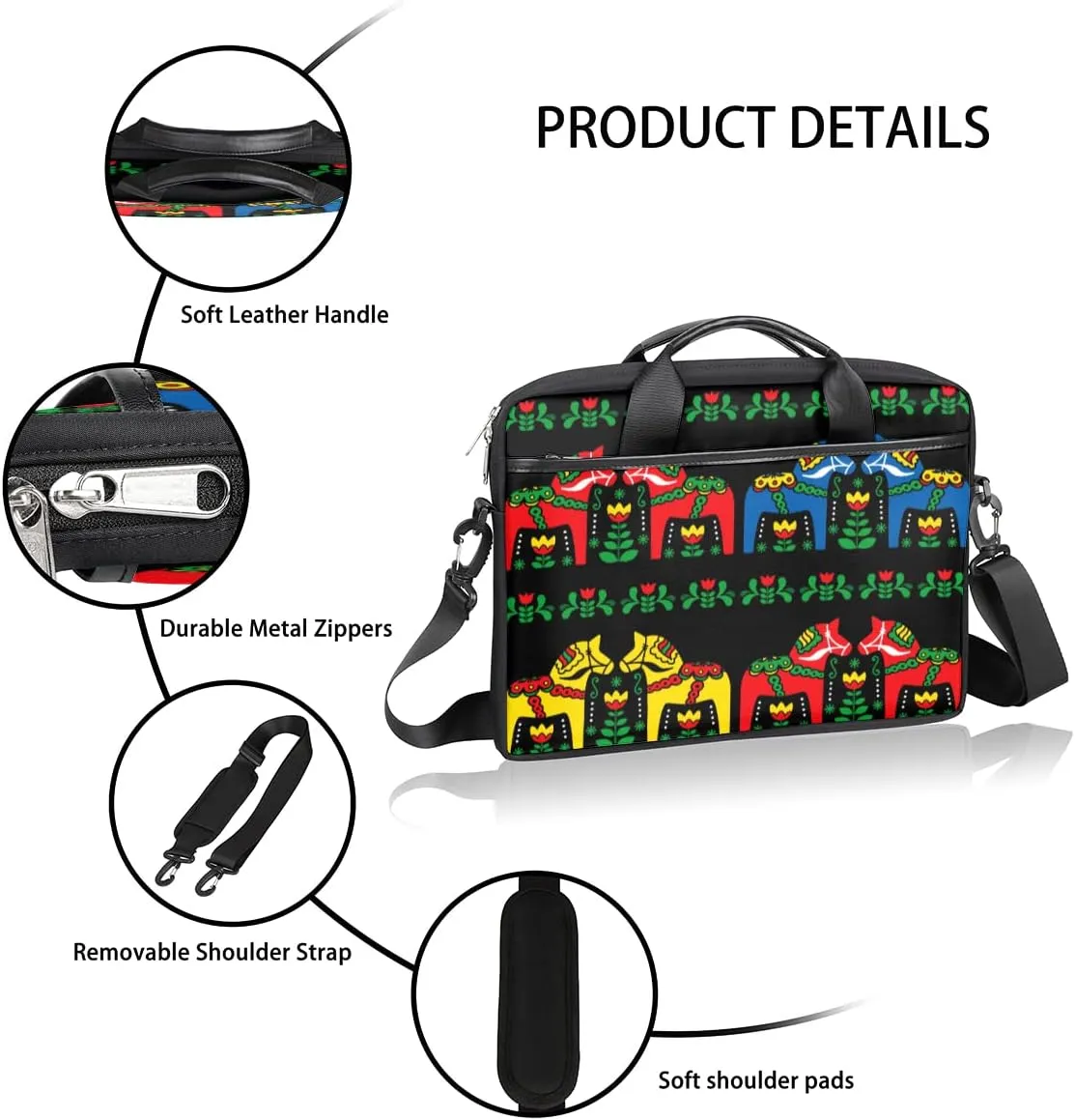 Colorful Flower Skull Laptop Shoulder Messenger Bag Waterproof Laptop Briefcase with Handle and Padded Strap Case Sleeve