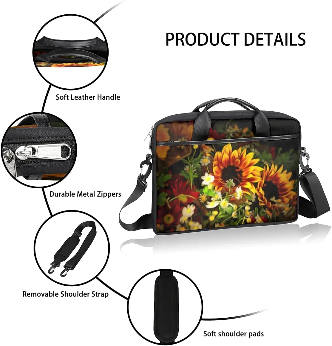 Colorful Flower Skull Laptop Shoulder Messenger Bag Waterproof Laptop Briefcase with Handle and Padded Strap Case Sleeve