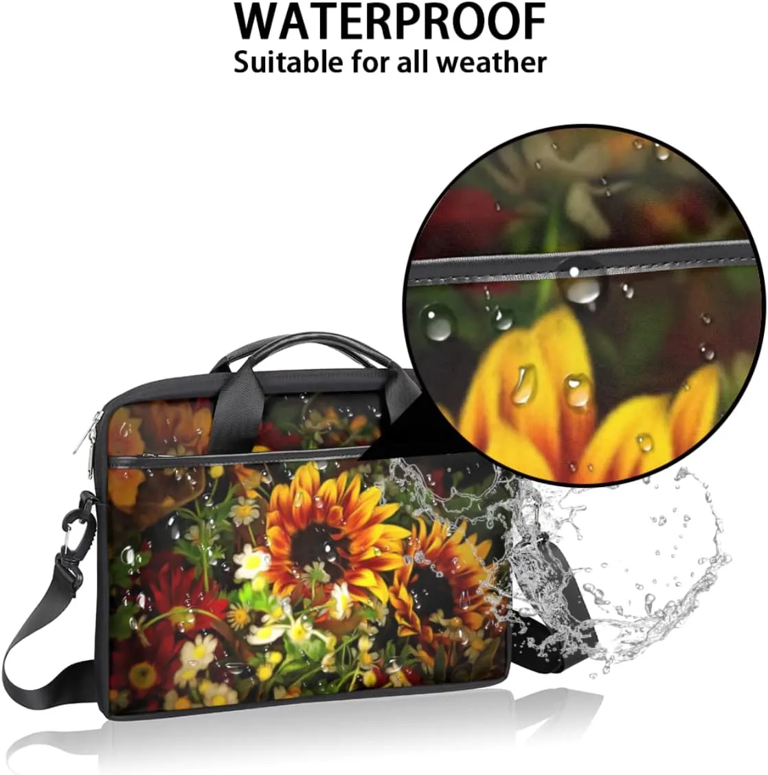 Colorful Flower Skull Laptop Shoulder Messenger Bag Waterproof Laptop Briefcase with Handle and Padded Strap Case Sleeve