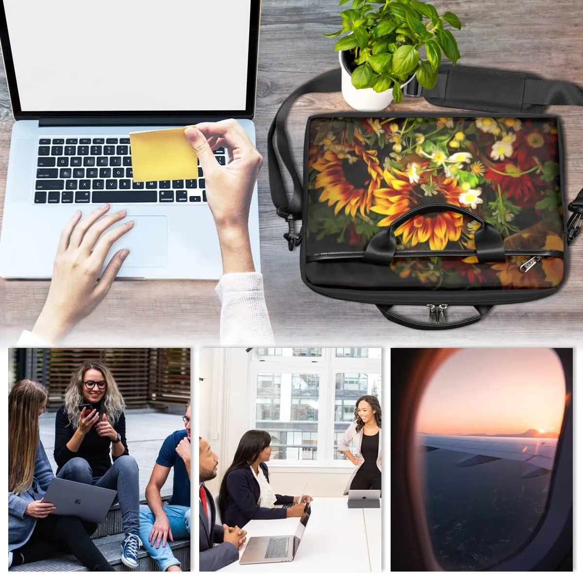 Colorful Flower Skull Laptop Shoulder Messenger Bag Waterproof Laptop Briefcase with Handle and Padded Strap Case Sleeve