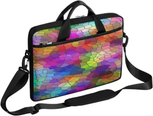 Colorful Geometric Block Laptop Shoulder Messenger Bag Waterproof Laptop Briefcase with Handle and Padded Strap Case Sleeve for 13 13.3 14 15.6 Inch Laptop Case