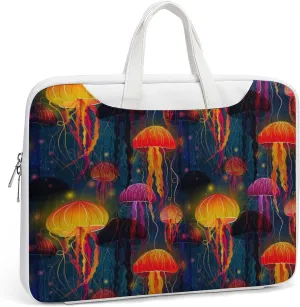 Colorful Jellyfish Pattern Leather Bag Laptop Case Slim Water Resistant Computer Bags with Handle Briefcase for Work
