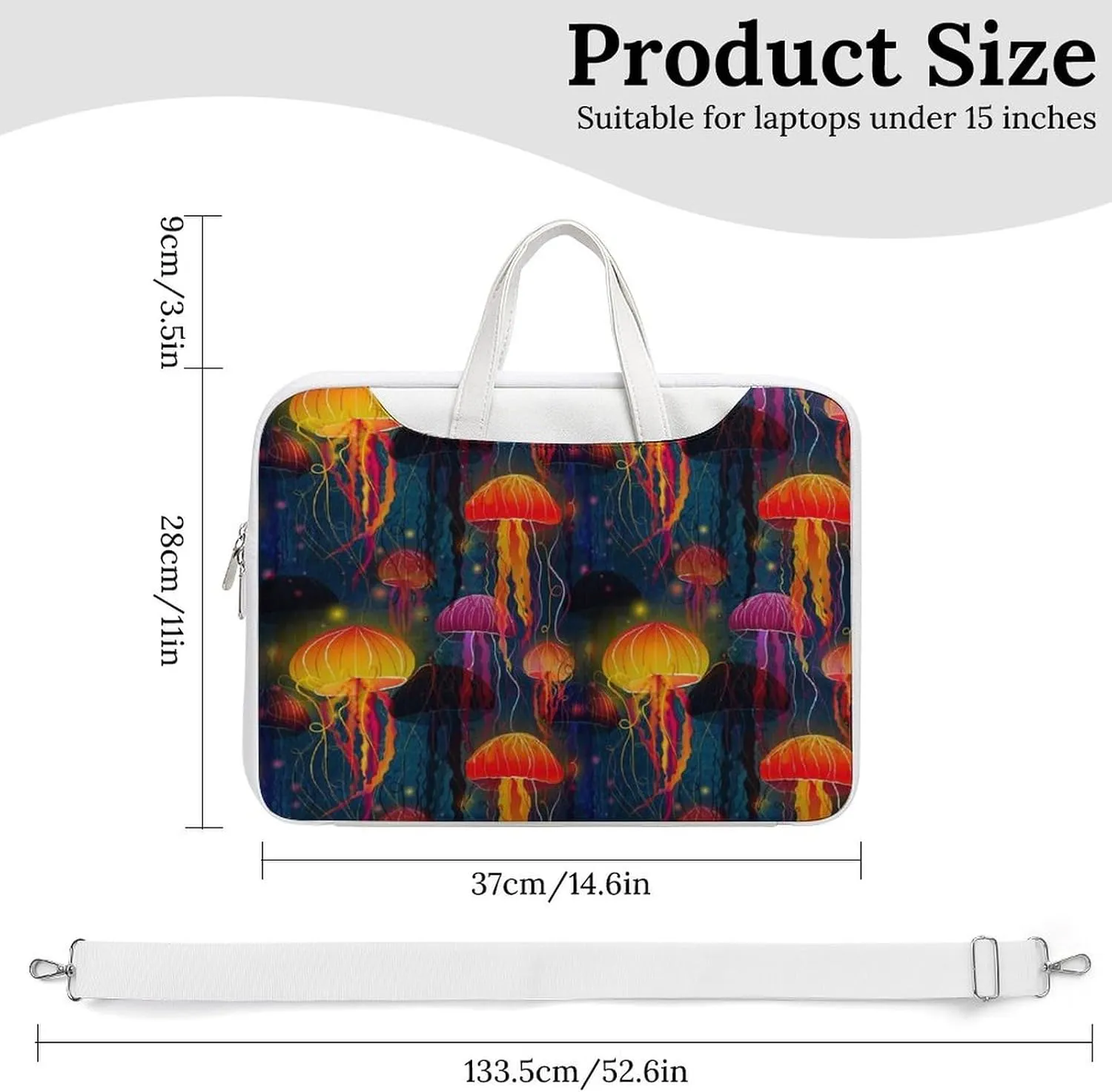 Colorful Jellyfish Pattern Leather Bag Laptop Case Slim Water Resistant Computer Bags with Handle Briefcase for Work