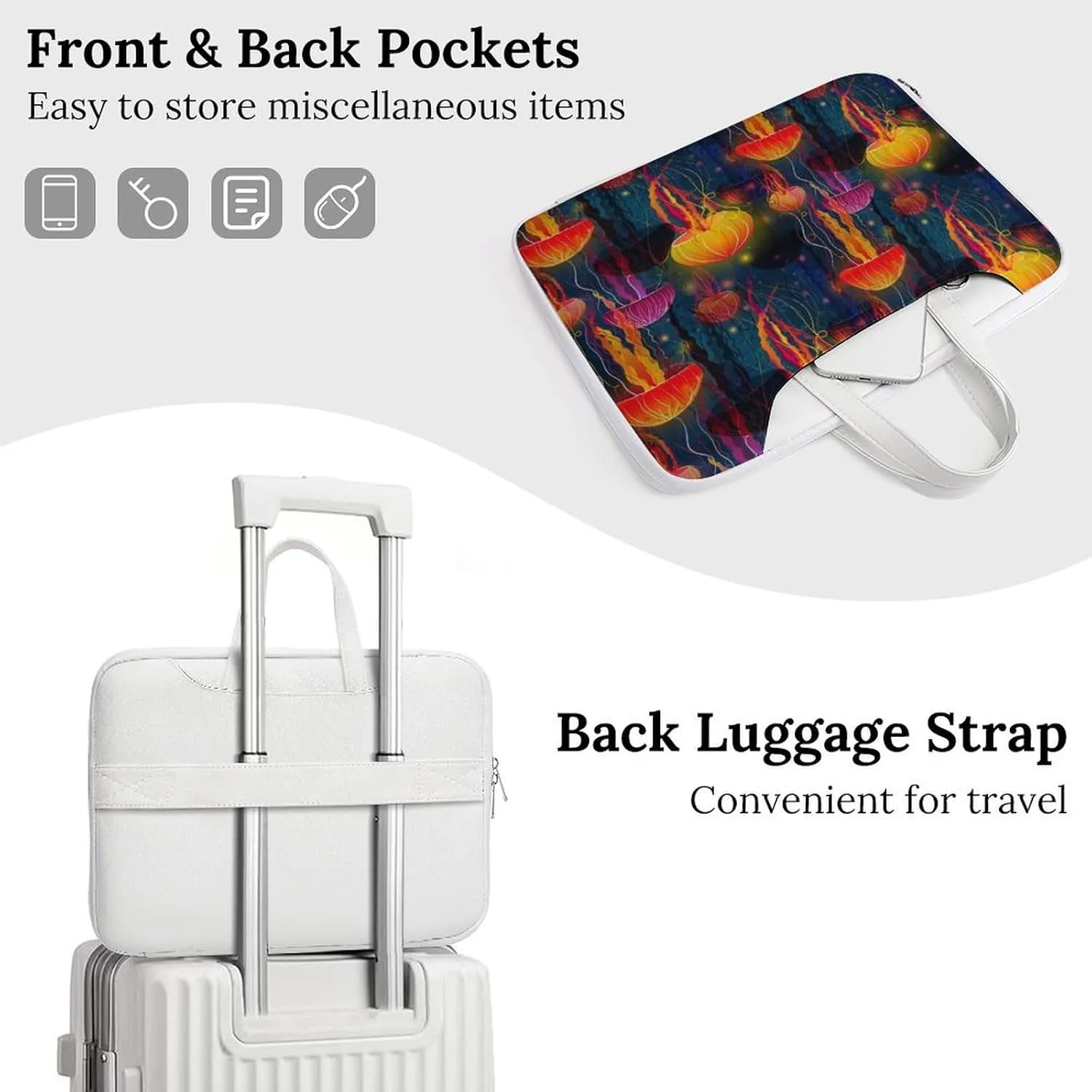 Colorful Jellyfish Pattern Leather Bag Laptop Case Slim Water Resistant Computer Bags with Handle Briefcase for Work