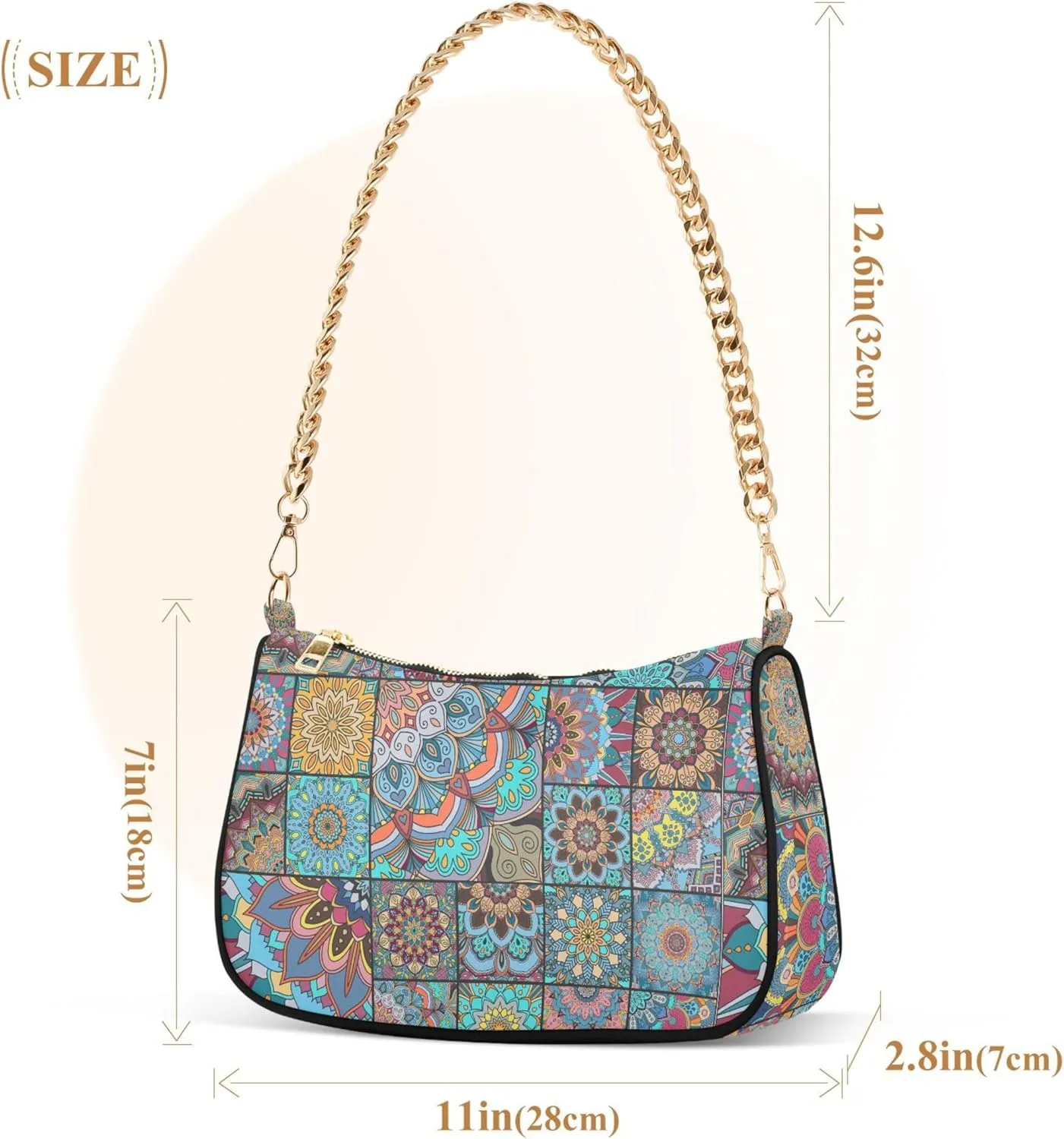 Colorful Mandala Geometry Womens Purse Hobo Party Purse Women Evening Handbag Formal over the Shoulder Purse