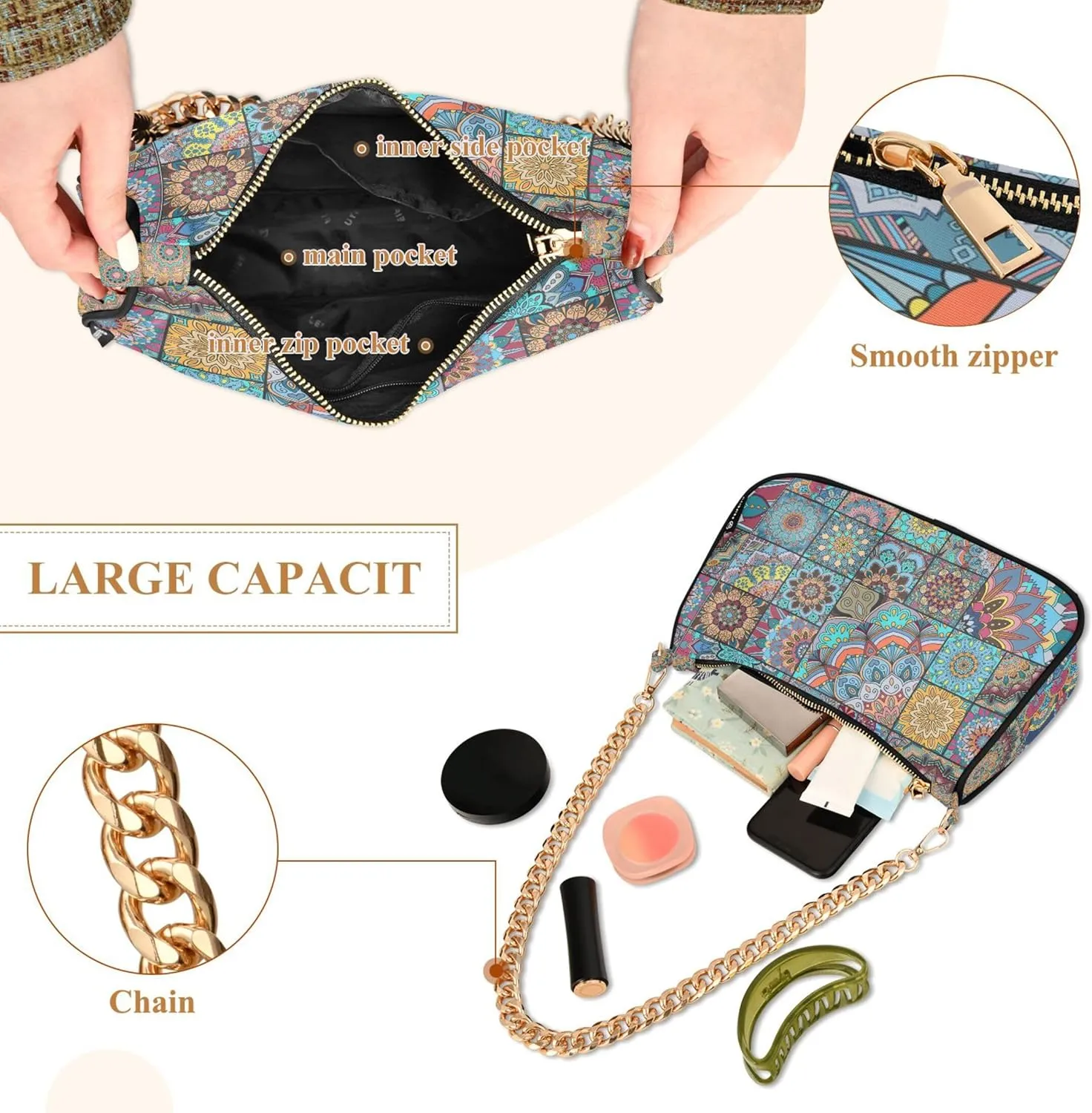 Colorful Mandala Geometry Womens Purse Hobo Party Purse Women Evening Handbag Formal over the Shoulder Purse