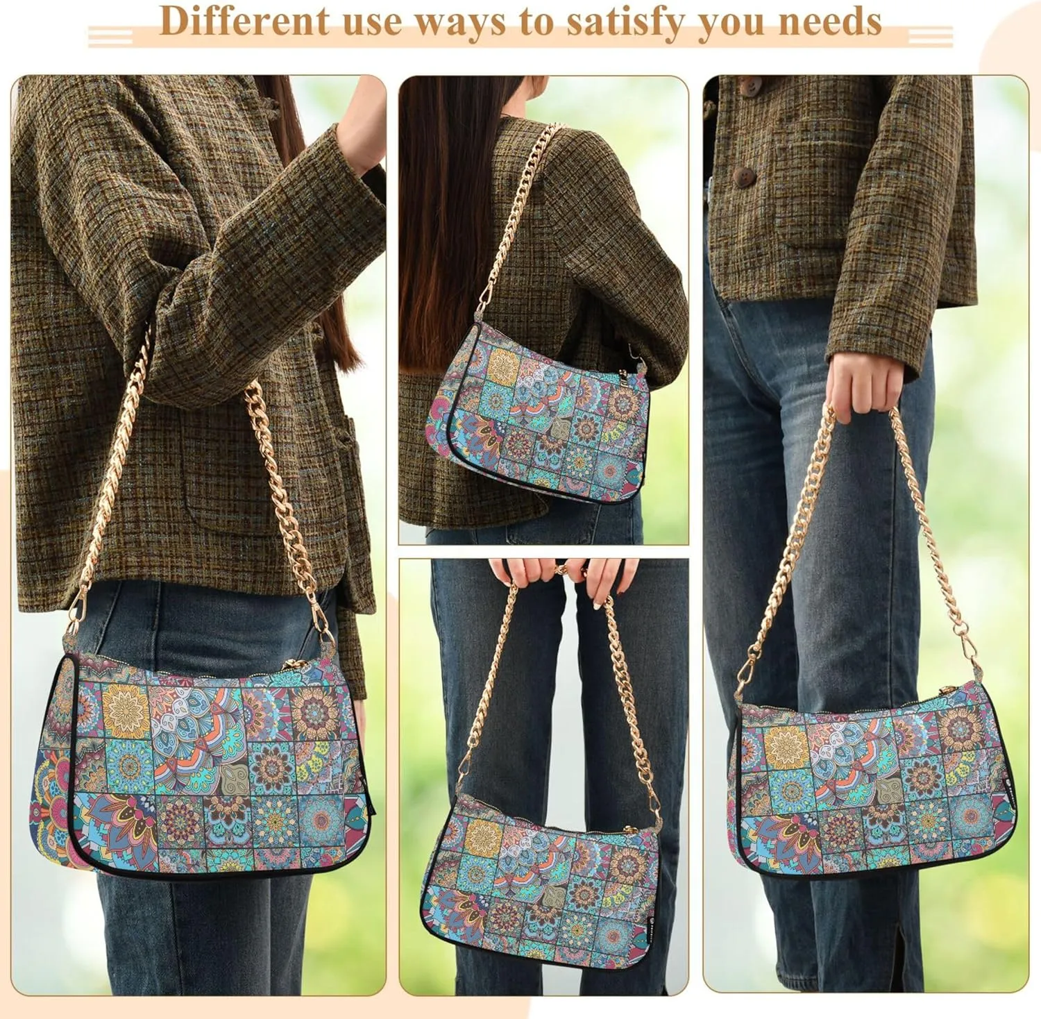 Colorful Mandala Geometry Womens Purse Hobo Party Purse Women Evening Handbag Formal over the Shoulder Purse