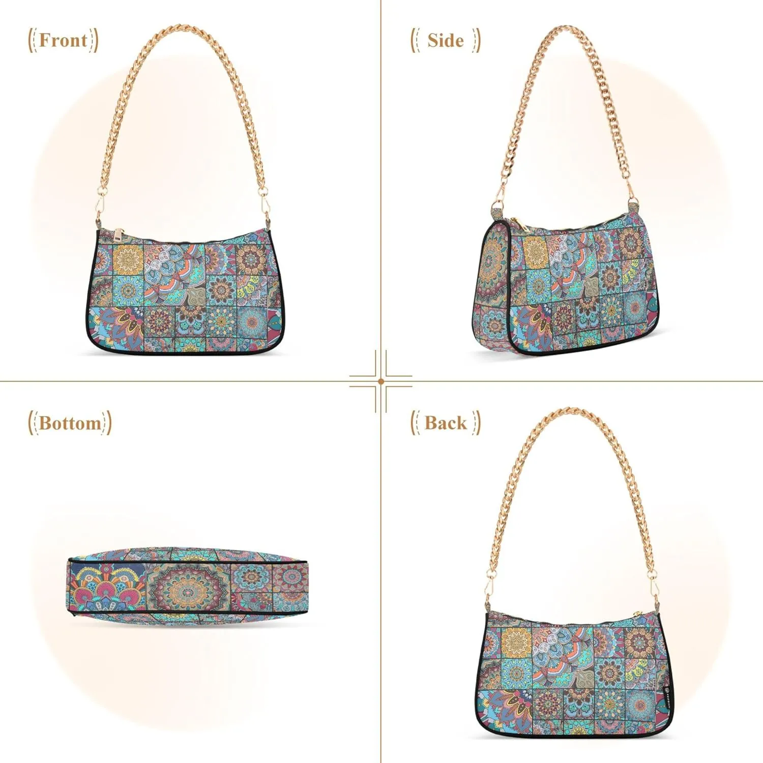 Colorful Mandala Geometry Womens Purse Hobo Party Purse Women Evening Handbag Formal over the Shoulder Purse