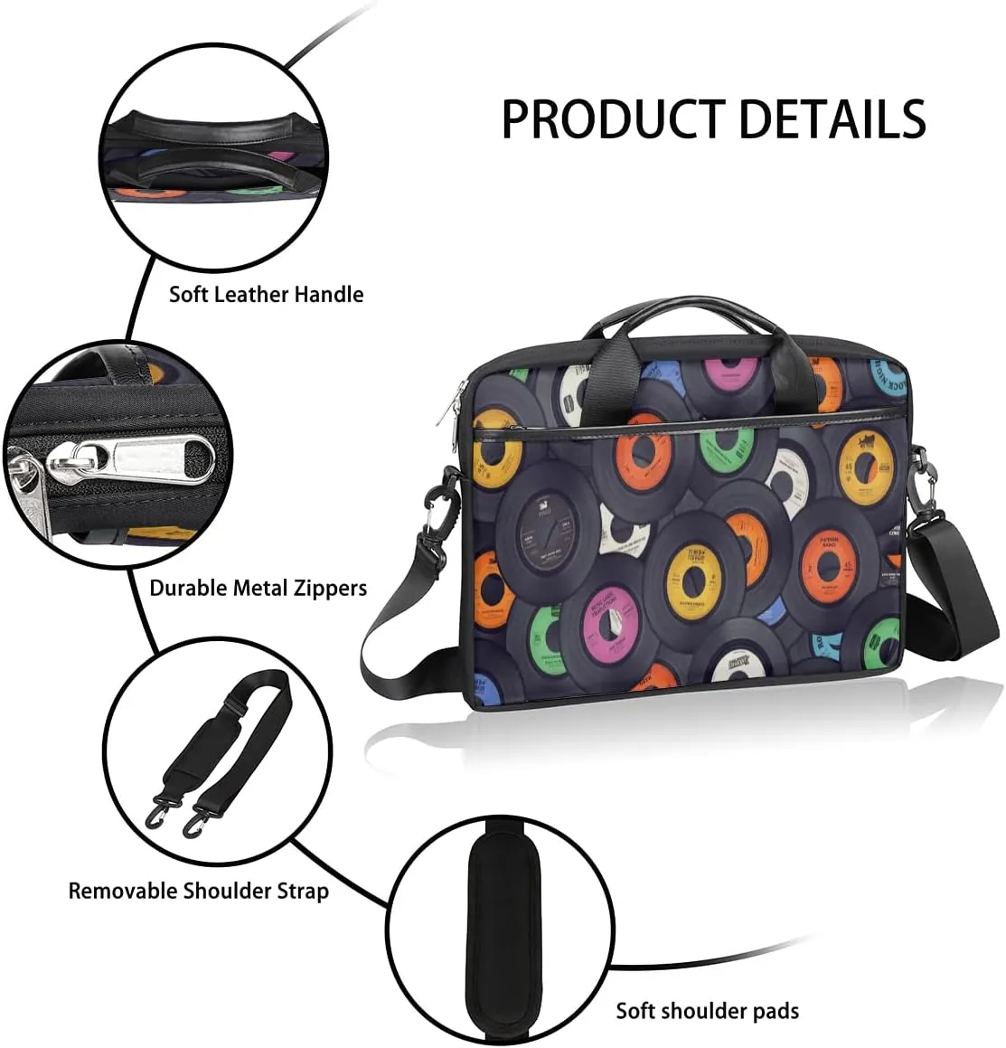 Colorful Music Theme Laptop Shoulder Messenger Bag Waterproof Laptop Briefcase with Handle and Padded Strap Case Sleeve